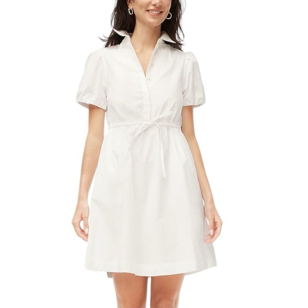 J. Crew White Puff Sleeve Shirt Dress